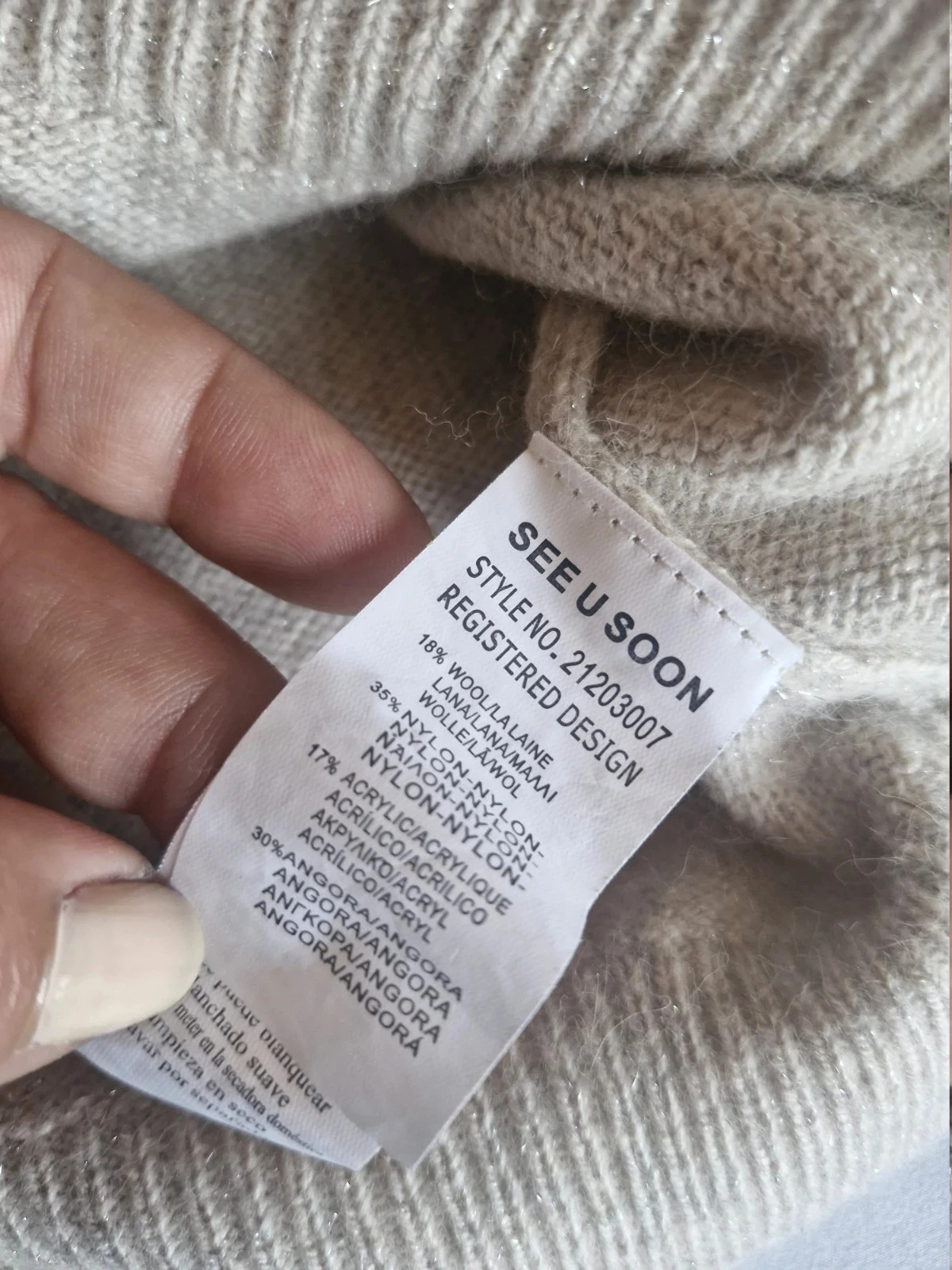 Pull See U Soon beige zachte angorawol gebreid V-hals S/M chic cocoon – photo 6